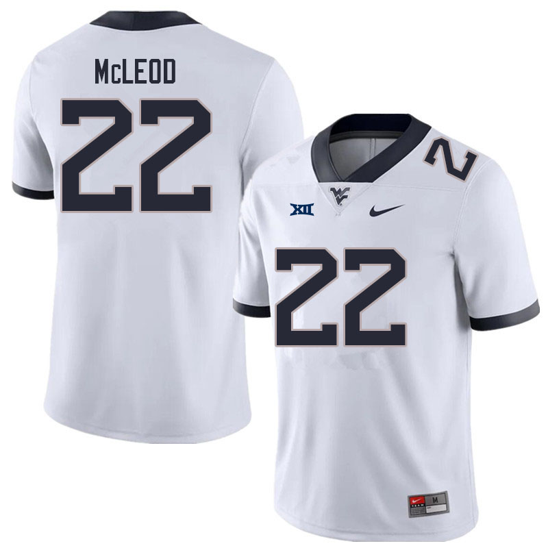 Men #22 Saint McLeod West Virginia Mountaineers College Football Jerseys Sale-White
